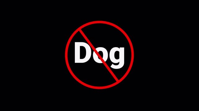 Red Dog Prohibition Symbol Sign Animation Isolated on Transparent Background, stop or no dog forbidden red circle animation, Warning, prohibited or ban icon animation. Dog Prohibition Symbol animation