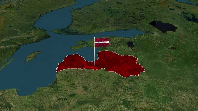 Latvia national flag waving over mapped country motion video animation