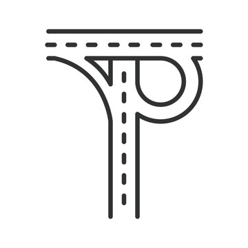 Trumpet interchange, icon in line design. trumpet interchange, T interchange, highway trumpet junction, road interchange on white background vector. Editable stroke icon.