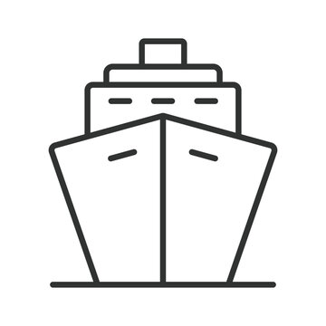 Sea transport and cruise ship icon in line design. Ship, sea transport, cruise, cargo, maritime, travel, ocean on white background vector. Sea transport and cruise ship editable stroke icon