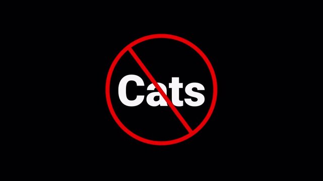 Red Cats Prohibition Symbol Sign Animation Isolated on Transparent Background, stop or no cats forbidden red circle animation, Warning, prohibited or ban icon animation. Cats Prohibition Symbol in 4k.