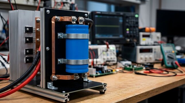 industrial electrical power component mounted in an electronics laboratory for energy engineering circuit development electrical testing equipment and power systems research