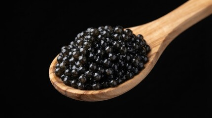 Obraz premium Black Caviar on Wooden Spoon