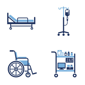 Flat medical equipment icon set for hospital care
