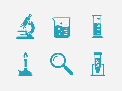 Scientific laboratory research icons set in blue