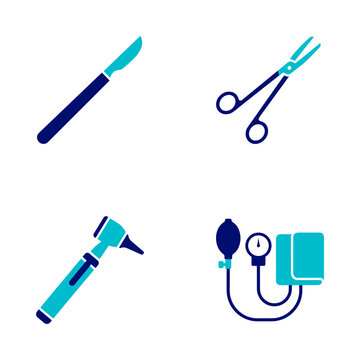 Medical diagnostic and surgical instrument vector icon set