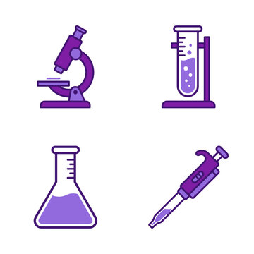 Scientific laboratory icons with microscope and test tube