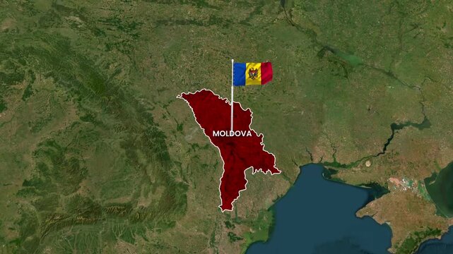 Moldova country map motion footage with waving national flag animation