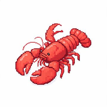 Lobster Pixel Art Illustration Isolated on White Background