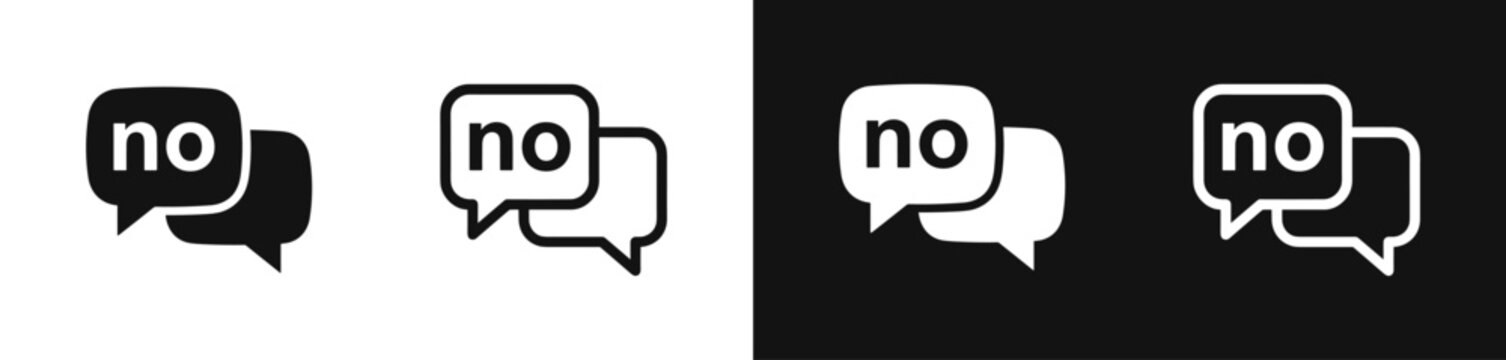 Speech bubble with no text icon set, chat and refusal dialogue symbol