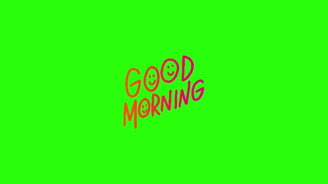Good morning text animation with smiley face on green screen
