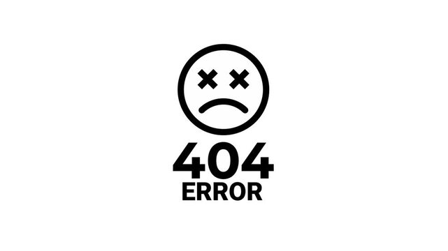 404 Error Warning on White Background, Page Not Found, Website Failure, Web Technology Concept, Minimal Error Animation, 4K