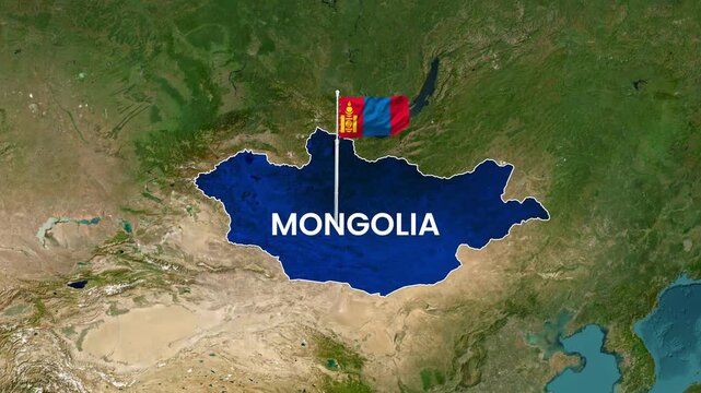 Mongolia national flag waving over map of country motion footage