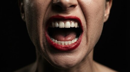 Fototapeta premium Close-Up of Woman Yelling with Bold Red Lips
