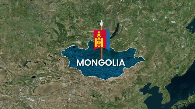 Mongolia map with national flag animation for educational video footage