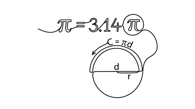Geometry circle and Pi formulas continuous line art.
