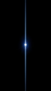 Vertical anamorphic blue lens flare with cinematic light streak and optical glow on black background.