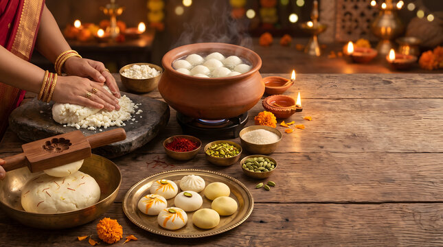 Bengali Sandesh and Rasgulla prepared traditionally with fresh chenna and saffron.