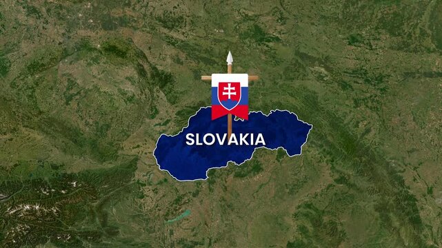 Slovakia map animation featuring the national flag in motion video footage