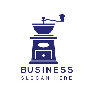 Blue coffee grinder icon logo design