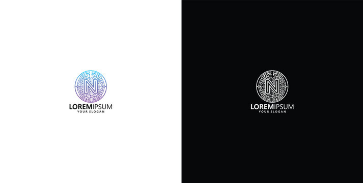 Abstract Digital Network Circle Logo Icon with Connecting Nodes for Technology Business