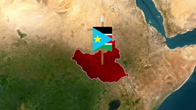 South Sudan map animation with country flag video motion background