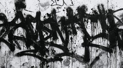 Naklejka premium Monochrome black and white graffiti wall texture, high contrast urban background. AI gen
