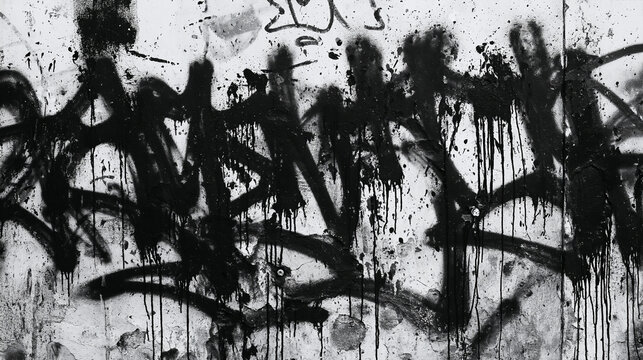 Monochrome black and white graffiti wall texture, high contrast urban background. AI gen