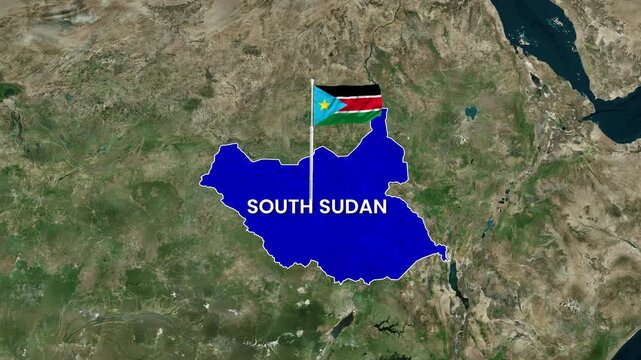 South Sudan map animation with waving national flag video footage clip