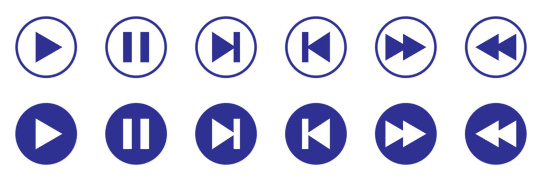 media control buttons.multimedia interface buttons including play pause.eps 10
