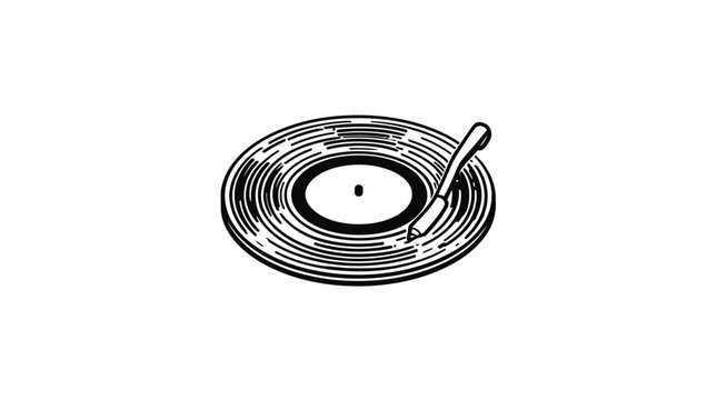 Isometric line drawing of vinyl record on turntable.
