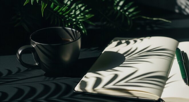 Contemplative Mornings Journaling With Coffee And Leaf Shadows