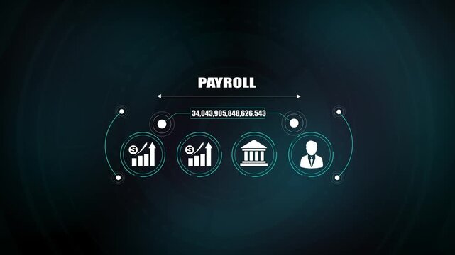 Employee payroll management motion graphic, corporate salary financial system concept, bank icon and idea symbol, business leader animation.