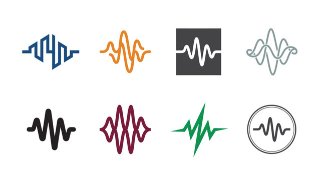 Modern audio sound wave and frequency icons.