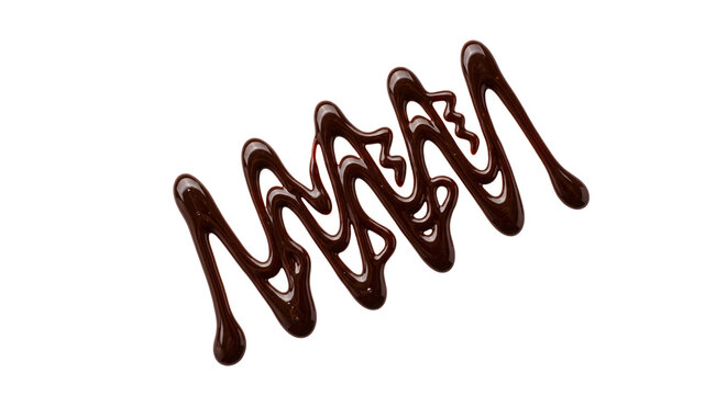 Sweet dark chocolate drizzle sauce wave spiral splash for pastry dessert food design decoration.