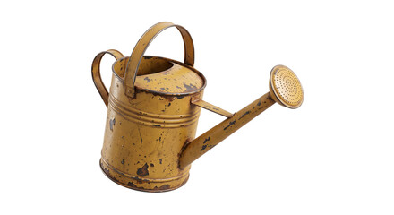 Vintage yellow watering can for gardening and planting with weathered texture. © B o W Graphics