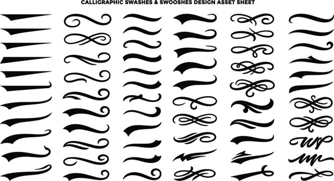  Vintage black calligraphic swash vector collection with elegant typography tail swoosh underline borders for classic graphic design layout
