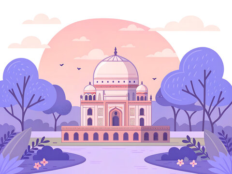 Lodhi Garden monuments, Delhi   elegant historic domed tomb surrounded by manicured greenery, modern premium vector style