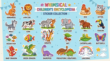Fototapeta premium Whimsical children's animal sticker collection