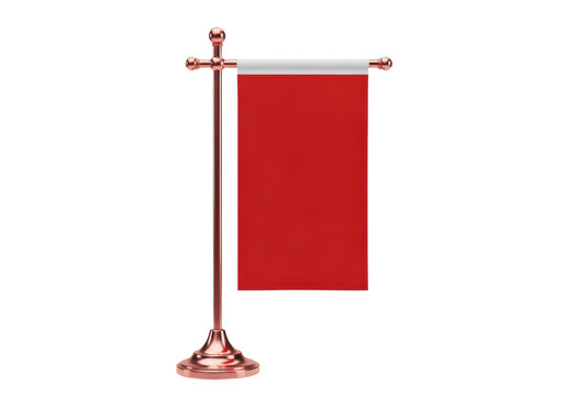 Empty red vertical flag on a metallic stand isolated on transparent background
