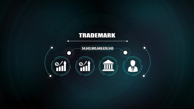 Business trademark brand asset motion graphic, financial investment growth concept, bank icon and idea symbol, corporate leader animation.