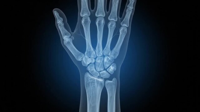Radiographic view of human hand bones and wrist medical science illustration x ray skeleton close up