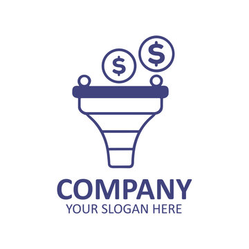 Sales funnel icon with dollar coins, financial conversion and marketing strategy logo design