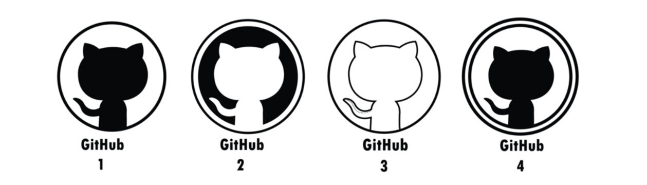 Github logo set featuring black and white vector silhouette octocat icon designs for web development and software programming projects