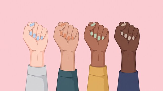 Four diverse fists raised in solidarity