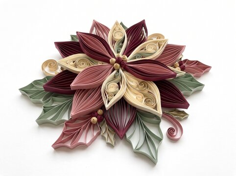 Luxury Paper Quilling Poinsettia Botanical Specimen for Elegant Christmas Floral Design