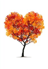 Obraz premium Heart-shaped autumn tree illustration on white background.