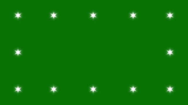 Cartoon star sparkle pop up animation, blinking glowing light trails for festive overlays and animated titles on green screen background, glitter shine effects, flat vector doodles 4K