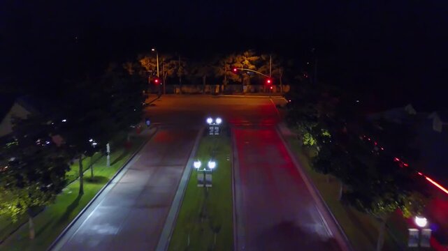 Bakersfield at Night California Drone View of Downtown City Lights and Illuminated Urban Streets Creating a Vibrant Metropolitan Panorama with Atmospheric Evening Ambience