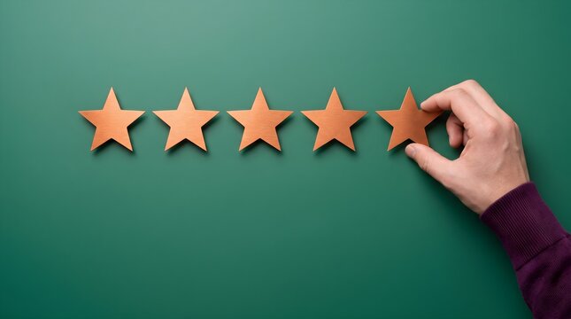 Five golden stars are laid out in a horizontal line.